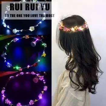RUI RUI YU модный светящийся венок повязка на голову с цветком для женщин и девочек светодиодные гирлянды для волос для рождественской вечеринки разноцветный