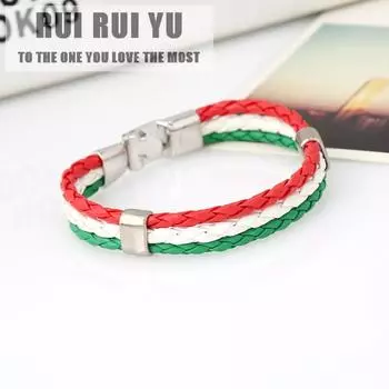 RUI RUI YU Мужчины Женщины Браслет Плетеный PU Итальянский Флаг Браслет Кожаный Сплав для Зеленый Белый Красный 22CM, width 1CM