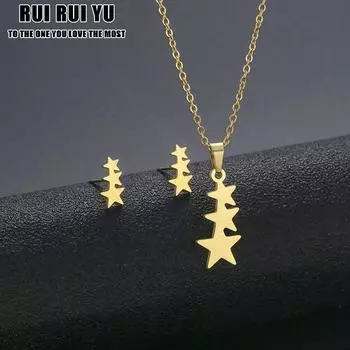RUI RUI YU Новая модная женская цепочка из нержавеющей стали с подвеской в виде пентаграммы, ожерелье и серьги, комплект из трех частей, цепочка на ключицу