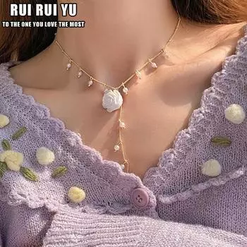 RUI RUI YU, ожерелье с белым цветочным воротником и бантом, ожерелье на ремешке, колье для женщин, ювелирные изделия 1 PCS