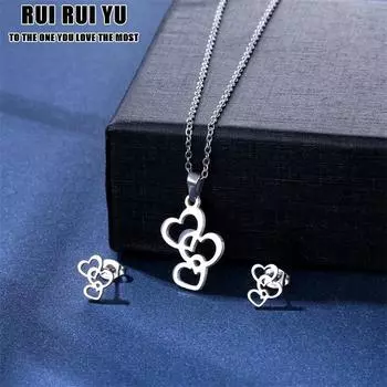 RUI RUI YU, ожерелья из нержавеющей стали, серьги, комплект, светлый роскошный кулон в форме сердца, очаровательное корейское ожерелье для женщин, ювелирные изделия, подарок