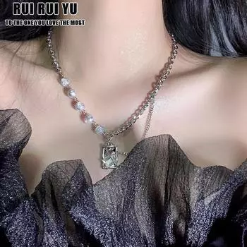 RUI RUI YU, простое ожерелье в стиле хип-хоп для девочек, жемчужное письмо, квадратный кулон, цепочка на ключицы, многослойное колье, женское вечернее модное уникальное ювелирное изделие серебряный