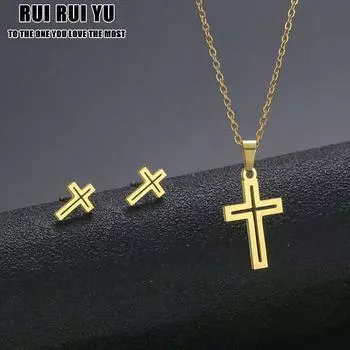 RUI RUI YU Роскошное Очаровательное ожерелье в стиле панк, комплект серег для женщин, серьги-подвески с мультяшным крестом серебряного цвета, ожерелье, ювелирные изделия