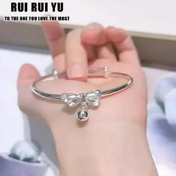 RUI RUI YU Роскошный дизайнерский браслет с бантом-колокольчиком для женщин Серебряный цвет Открытый регулируемый браслет Свадебная вечеринка Заявление ювелирных изделий Подарок None