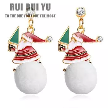 RUI RUI YU Женская мода мультфильм Рождественский снеговик Форма снежка висячие серьги-подвески золотой