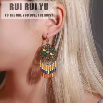 RUI RUI YU женские винтажные серьги в этническом стиле красочные резные бусины с кисточками полые кулоны ювелирные украшения 2