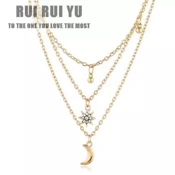 RUI RUI YU женское ожерелье из сплава многослойная подвеска в форме звезды и луны гальваническое ожерелье золотистый