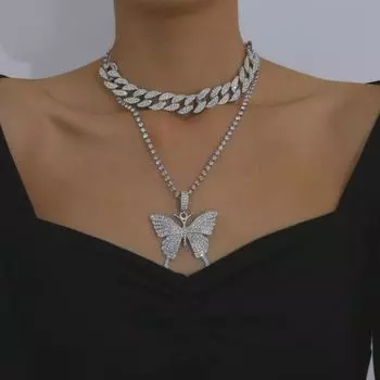 RUI RUI YU женское ожерелье в стиле хип-хоп с ромбовидной двухуровневой цепочкой и ожерельем в форме бабочки золотистый
