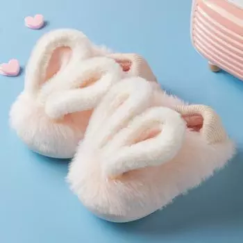 Ruiliya осенне-зимняя новая детская симпатичная сумка с кроликом и шерстяные тапочки домашние тапочки из хлопка нескользящие 28-29 [Inner length 17cm] розовый