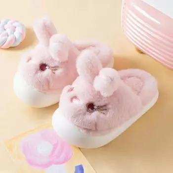 Ruiliya зимние новые детские милые тапочки из хлопка с кроликом для девочек домашние тапочки для волос нескользящие 200 [inner length 18cm]