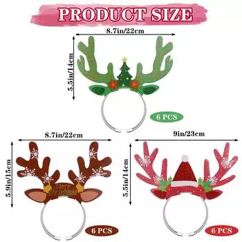 Ruiyele 18 шт. рождественская повязка на голову в виде рогов оленя, милые блестящие рождественские обручи для волос для рождественского костюма, украшения для вечеринки, праздника