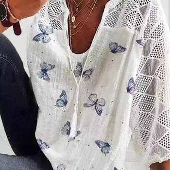 Рукав большого размера с принтом и кисточками, свободный пуловер с бабочкой, женский топ средней длины средней длины 2XL белый