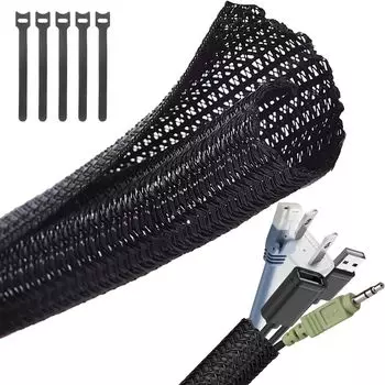 Рукав для хранения кабеля, защитный кожух для проводов диаметром 13 мм, чехол для шнура, сделай сам, разрезаемый внутренний диаметр, расширяемый, изоляция для управления проводами, пылезащитный для использования [длина чёрный