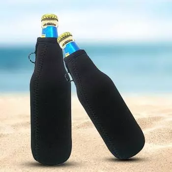 Рукав для пивной бутылки, нескользящая молния, материал для дайвинга, закрытая нижняя крышка-холодильник для бутылки, аксессуар для напитков чёрный