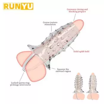 Рукав для увеличения пениса для задержки эякуляции, секс-игрушки для мужчин, реалистичный фаллоимитатор, кольцо на член, эрекция пениса, многоразовый презерватив 15cm*5cm