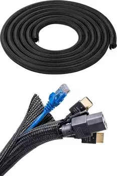 Рукав кабеля Sanwa Direct, длина 5 м, диаметр 25 мм, свободный разрез, устойчивый к трению, предотвращающий жевание домашних животных, чехол для кабеля, рукав для проводки, черный 200-CA064BK