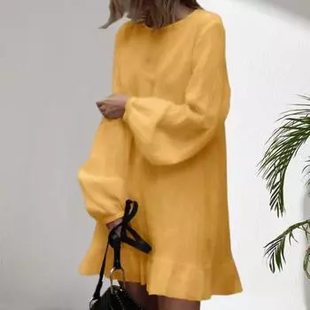 Рукав, круглый вырез, сплошной цвет, свободные рюши, большие размеры, пэчворк, богемный стиль, повседневная одежда, мини-платье для отпуска M белый