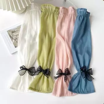 Рукава без пальцев с бантом из ледяного шелка, дышащие, летние, утеплители для рук, модные, длинные рукава для велоспорта бежевый