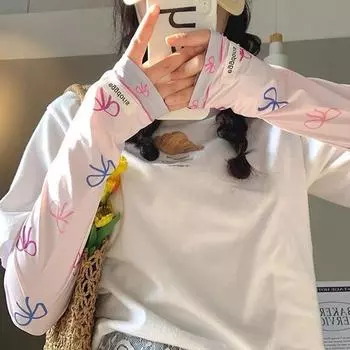 Рукава Bow Ice Silk с принтом, тонкие длинные перчатки, эластичные солнцезащитные рукава, спортивные синий