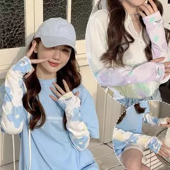 Рукава для защиты от солнечных ожогов Ice Silk Велосипедные нарукавники Защита пальцев Перчатки для активного отдыха Half Co J9D5 yellow-1pair