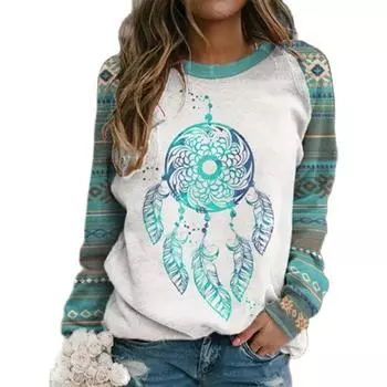 Рукава реглан Забавный тотемный рисунок Печать Универсальная цифровая женская футболка Повседневная одежда Футболки Женская Осенняя повседневная одежда XL