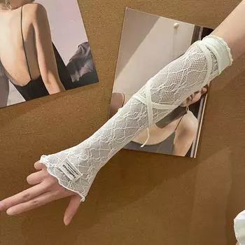 Рукава с кружевным цветком и ремешком для женщин и девочек, эластичные солнцезащитные перчатки для рук в стиле корейской Лолиты, декоративные перчатки для вечеринок 1pc белый