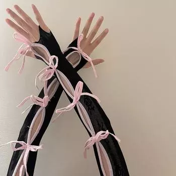 Рукава в стиле панк-балеткор с бантом в корейском стиле, перчатки без пальцев, уличная одежда, нарукавники с кружевом 2000 года, Лолита розовый/белый