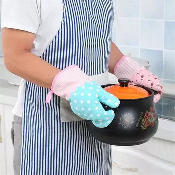 Рукавица для духовки с лапкой кота и шнурком, длинная хлопковая изоляция, противоскользящая, для микроволновки, гаджет для кухни