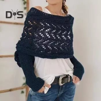 Рукавный шарф-шаль, однотонный, полый, скрученный, женский, в стиле бохо, плетеный шарф-косичка, зимняя одежда