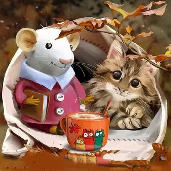 Рукоделие, алмазная живопись, милые мыши, кошки, полная круглая дрель, стразы, вышивка крестиком, алмазная вышивка, украшение дома 30X30CM
