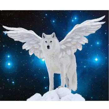 Рукоделие Diy Алмазная вышивка Крылья белого волка Летать Алмазная картина Вышивка крестиком Полный круглый 20X30CM