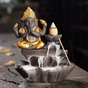 Рукоделие Lucky Ganesha Слон Водопад Курильница с обратным потоком Домашний Декор Держатель для ароматических палочек Лотос Курильница (Нет благовоний)