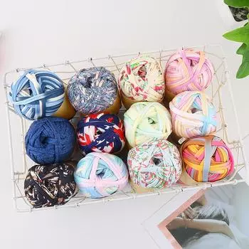 Рукоделие Вязание крючком Пряжа Напечатанная линия из полос ткани Цветные сегменты окрашенной ткани Полоски линия Ручная работа Diy Вязание пряжа клубок 50m