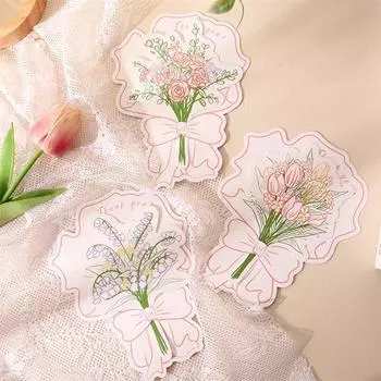 Рукописный букет Поздравительная открытка Спасибо Тематический подарок Печатные открытки для вечеринки по случаю дня рождения Бумажные благословения на День матери 1PCS