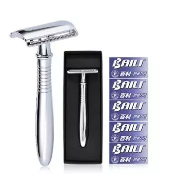 Ручная хромированная длинная ручка для парикмахера, безопасное лезвие для бритья, классическая бритва из нержавеющей стали, инструмент для ухода за лицом