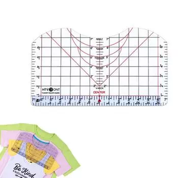 Руководство по линейке для футболок для выравнивания винила и центрирования дизайна. Размещение инструмента для выравнивания линейки для футболок при горячем прессовании.