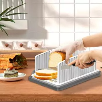 Руководство по нарезке хлеба Руководство по нарезке хлеба Складной ломтик домашнего хлеба Регулируемая ширина Съемный поддон для крошек В комплекте для торта белый