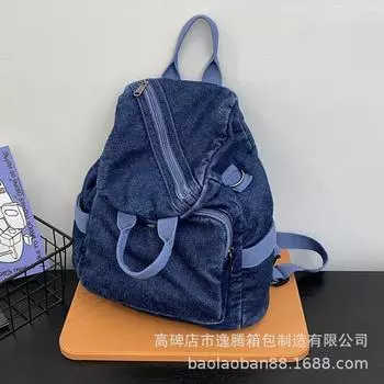 Рюкзак 2024 года, новая сумка через плечо большой вместимости для женщин, корейская версия, универсальная школьная сумка из джинсовой ткани для старшеклассников джинсовый синий