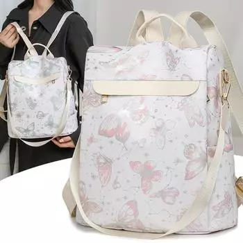 Рюкзак Anti-Theft, женский, мягкий, кожаный, большой емкости, с принтом бабочек, многофункциональная сумка через плечо чёрный