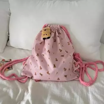 Рюкзак Bear большой емкости - стильная спортивная сумка на шнурке для девушек из колледжа розовый