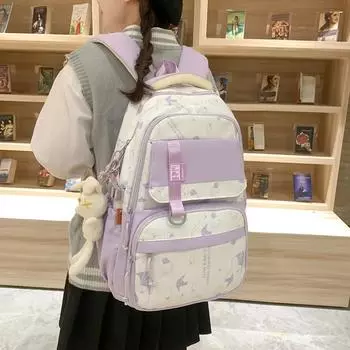 Рюкзак большой емкости, цвет блока, школьная водонепроницаемая школьная сумка для студенток фиолетовый