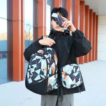 Рюкзак большой емкости для девочек и мальчиков с геометрическим принтом школьной сумки средней школы синий