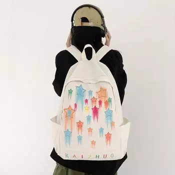 Рюкзак большой емкости, индивидуальный универсальный школьный ранец для старшеклассников, небольшой свежий модный повседневный рюкзак с граффити белый