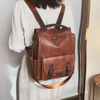 Рюкзак большой емкости из искусственной кожи, женская многофункциональная сумка, универсальный повседневный дорожный рюкзак в стиле ретро 26cmX15cmX33cm