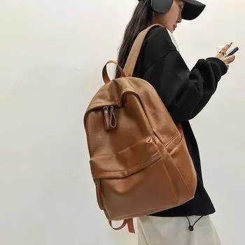 Рюкзак большой емкости из однотонного полиуретана - весна 2024 г., новая сумка для ежедневных поездок и путешествий чёрный