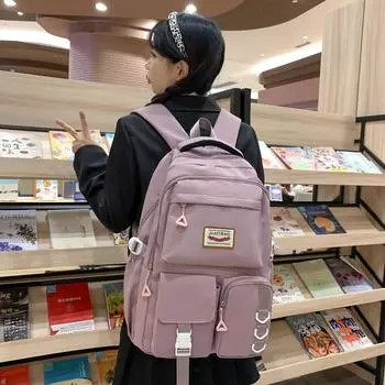 Рюкзак большой емкости, однотонный нейлоновый рюкзак, женская школьная сумка чёрный