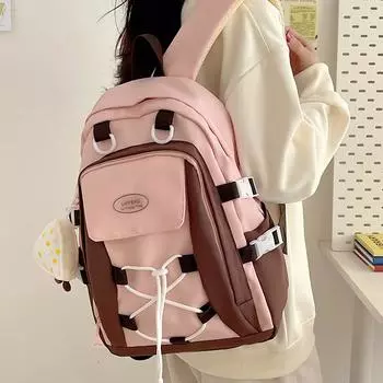 Рюкзак большой емкости с цветными блоками, женский рюкзак для школьников, школьная сумка для кампуса бежевый