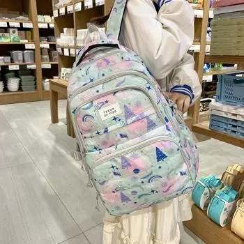 Рюкзак большой емкости с героями мультфильмов для женщин, студенческий школьный рюкзак зелёный