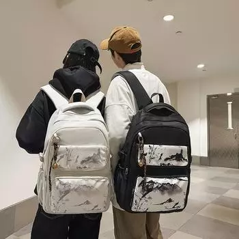 Рюкзак большой емкости с рисунком тушью, школьный рюкзак унисекс синий