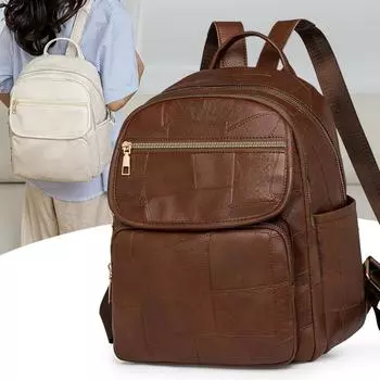 Рюкзак большой емкости, школьный рюкзак для студента, женская дорожная сумка, мягкий кожаный рюкзак кофейный